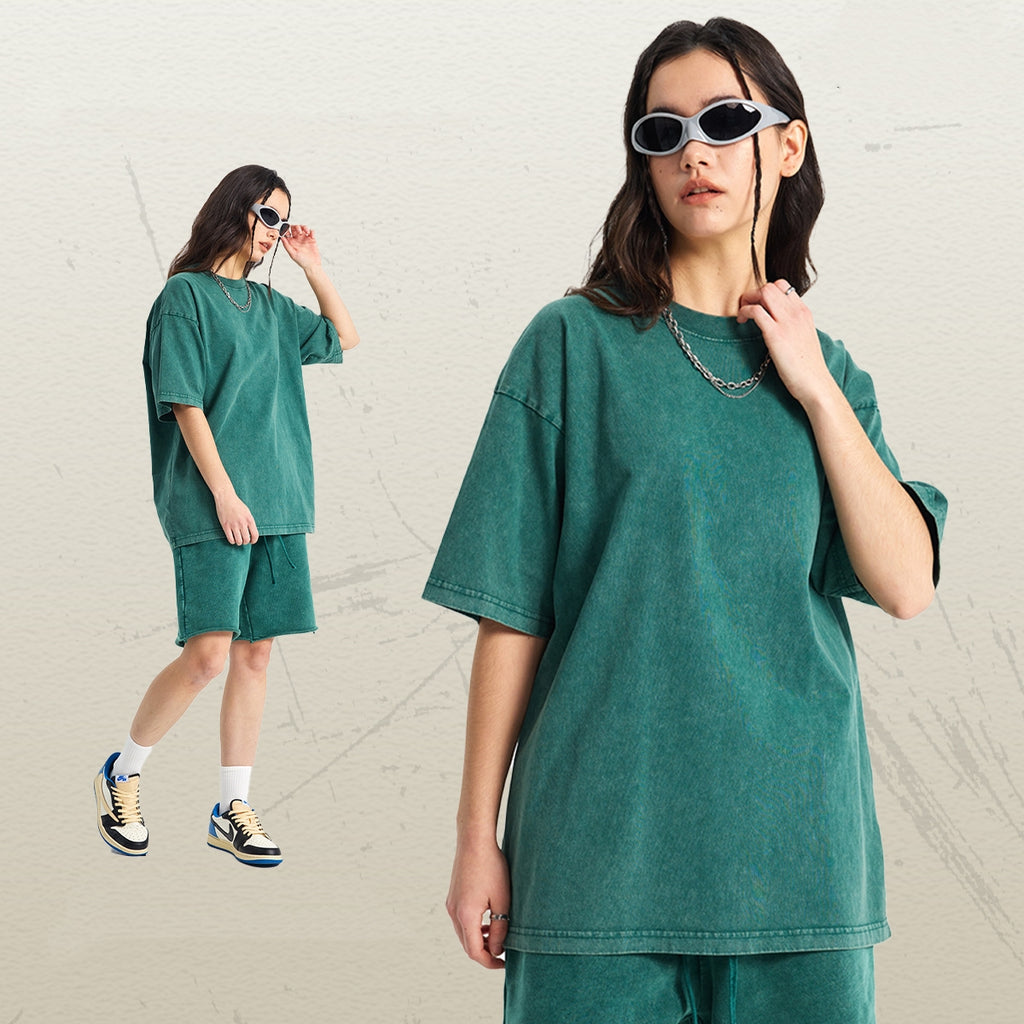 Mens Washed Oversized 100%Cotton T-shirt D-8808