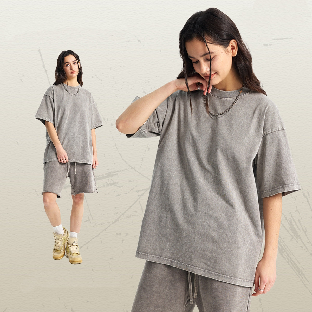 Mens Washed Oversized 100%Cotton T-shirt D-8808