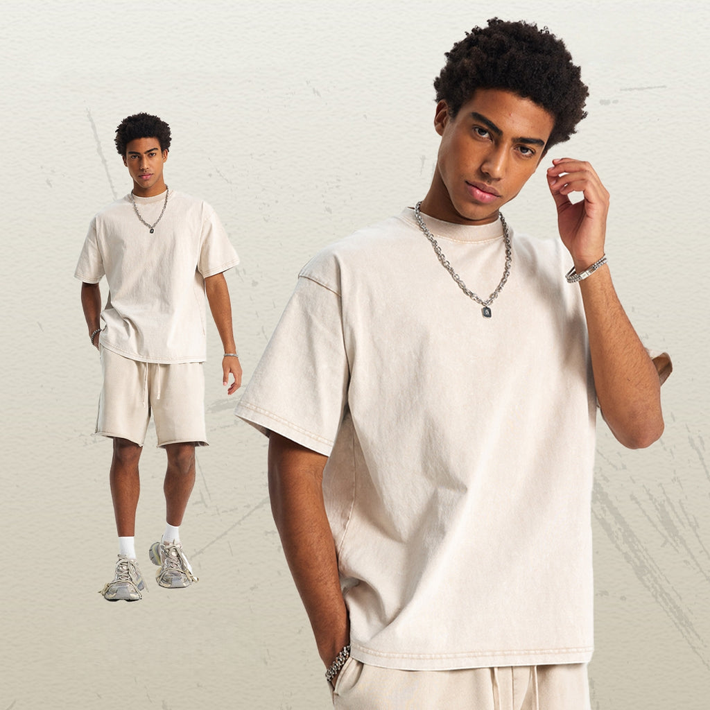Mens Washed Oversized 100%Cotton T-shirt D-8808