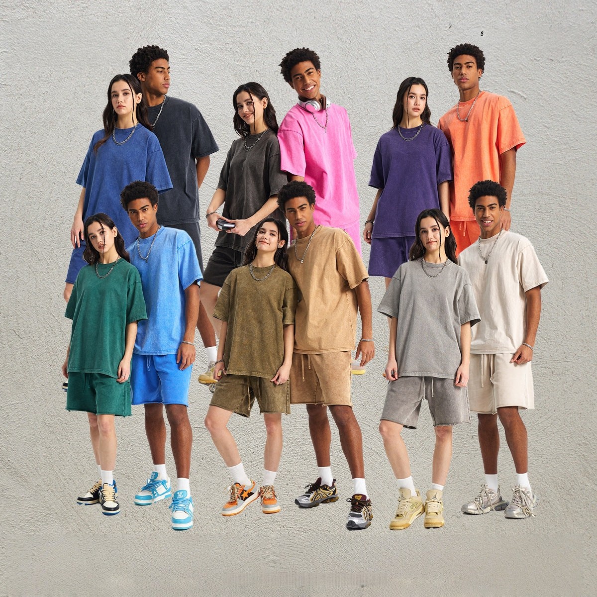 Mens Washed Oversized 100%Cotton T-shirt D-8808