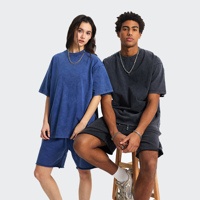 Mens Washed Oversized 100%Cotton T-shirt D-8808