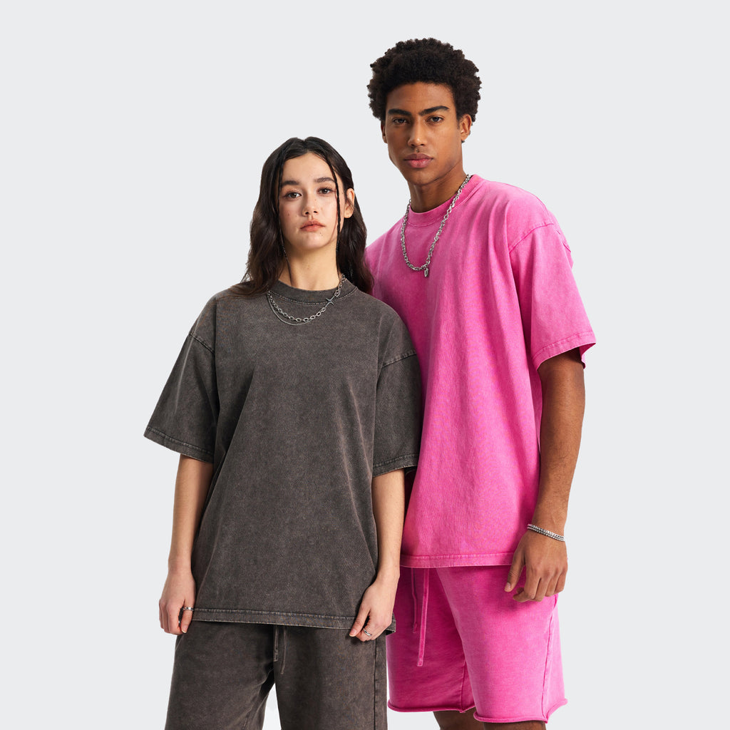 Mens Washed Oversized 100%Cotton T-shirt D-8808