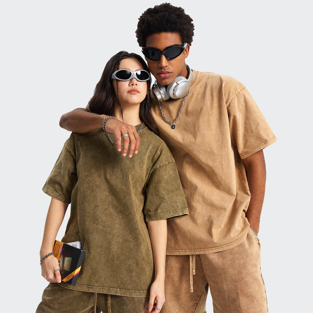Mens Washed Oversized 100%Cotton T-shirt D-8808