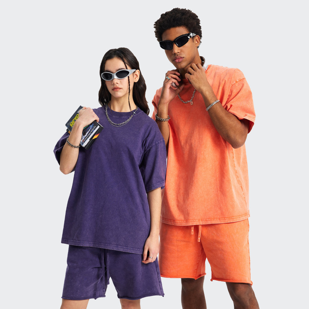Mens Washed Oversized 100%Cotton T-shirt D-8808