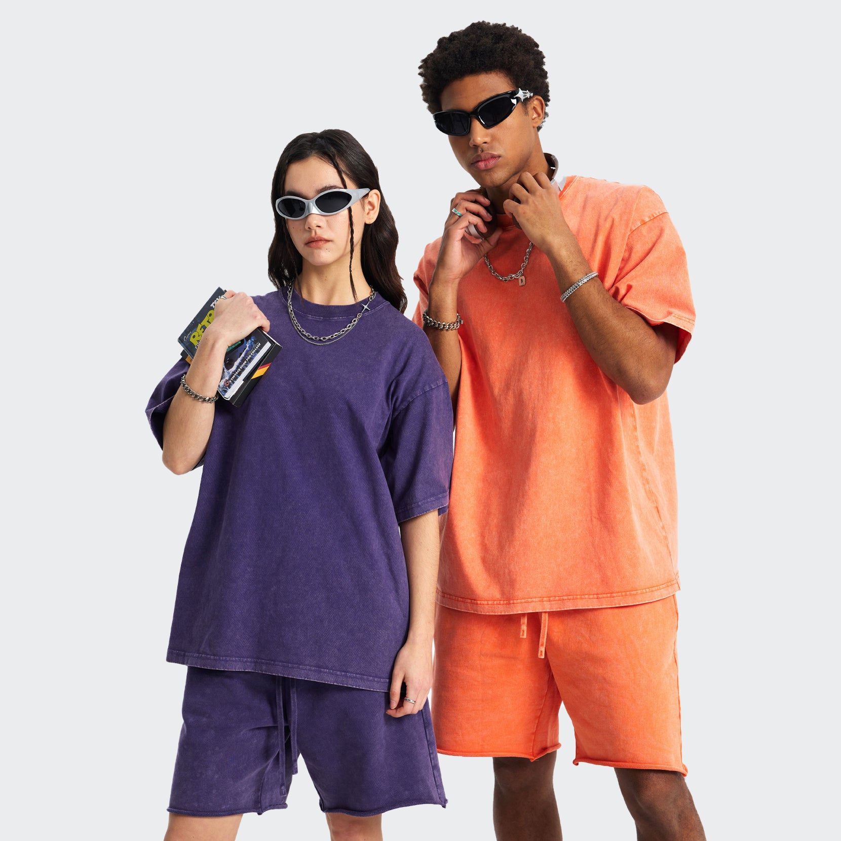 Mens Washed Oversized 100%Cotton T-shirt D-8808