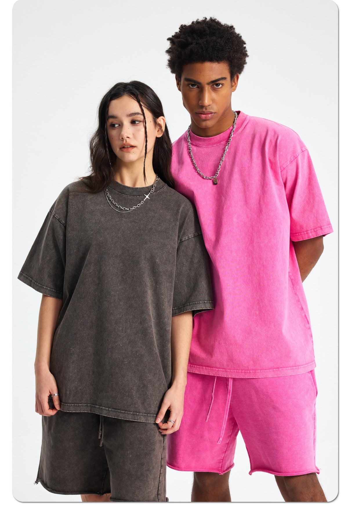 Mens Washed Oversized 100%Cotton T-shirt D-8808
