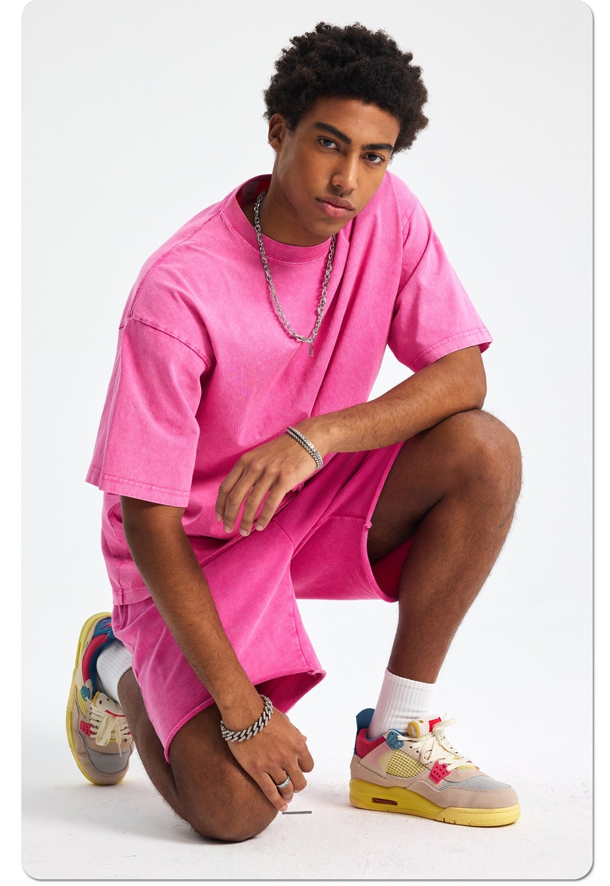 Mens Washed Oversized 100%Cotton T-shirt D-8808