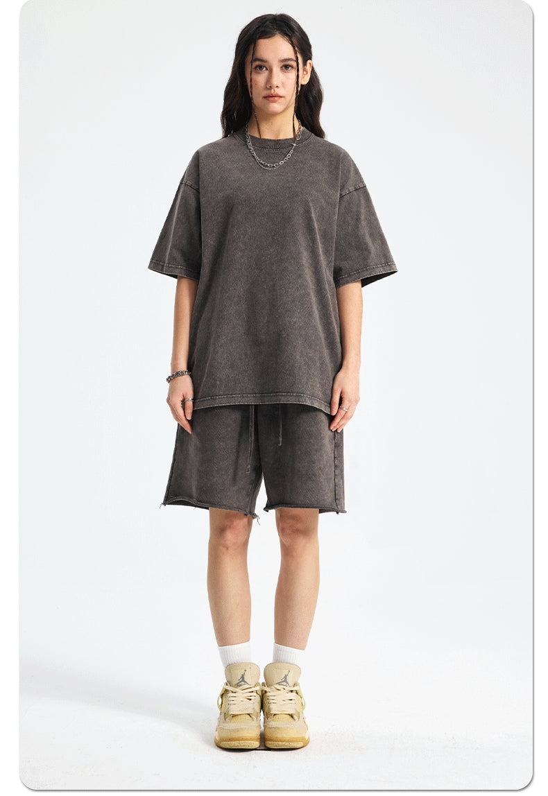 Mens Washed Oversized 100%Cotton T-shirt D-8808