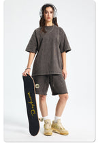 Mens Washed Oversized 100%Cotton T-shirt D-8808