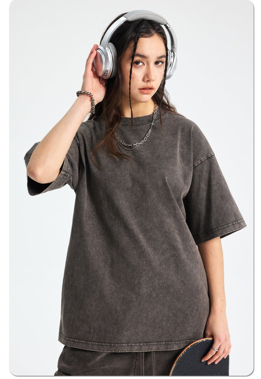 Mens Washed Oversized 100%Cotton T-shirt D-8808