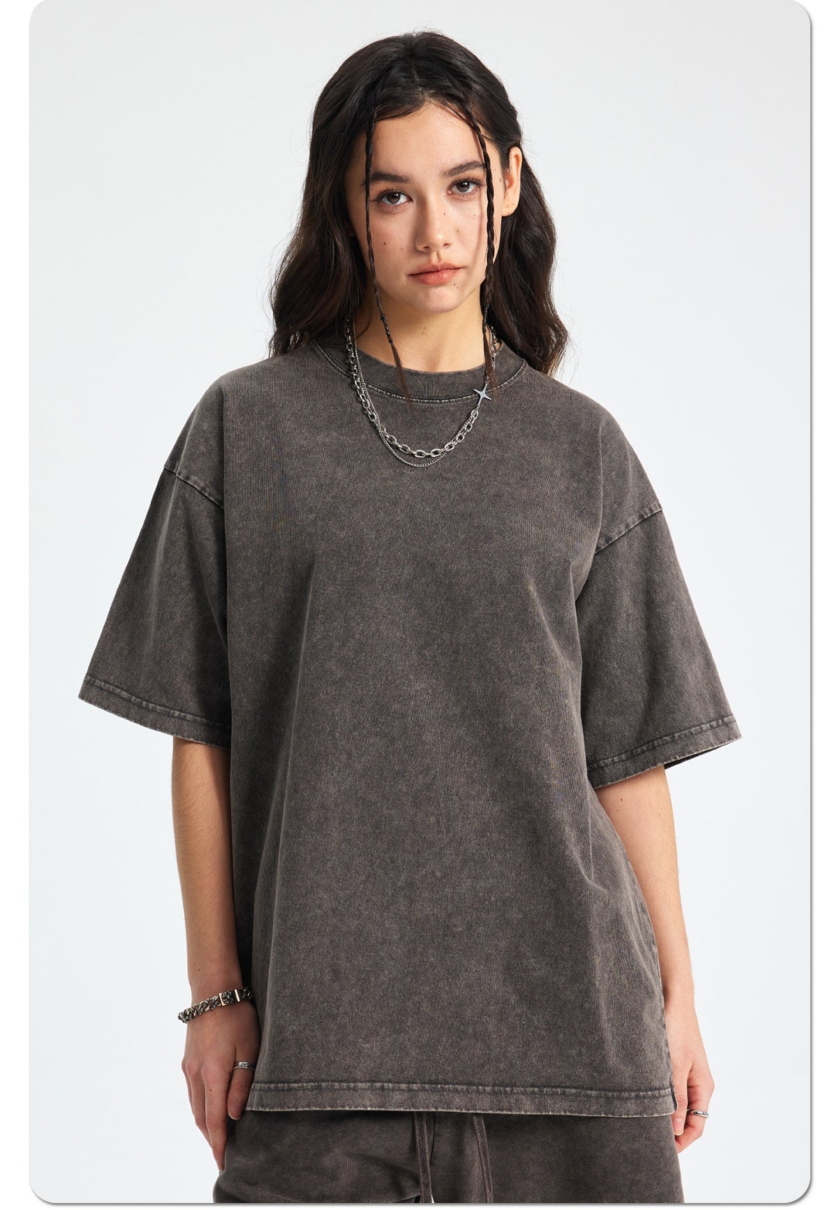 Mens Washed Oversized 100%Cotton T-shirt D-8808