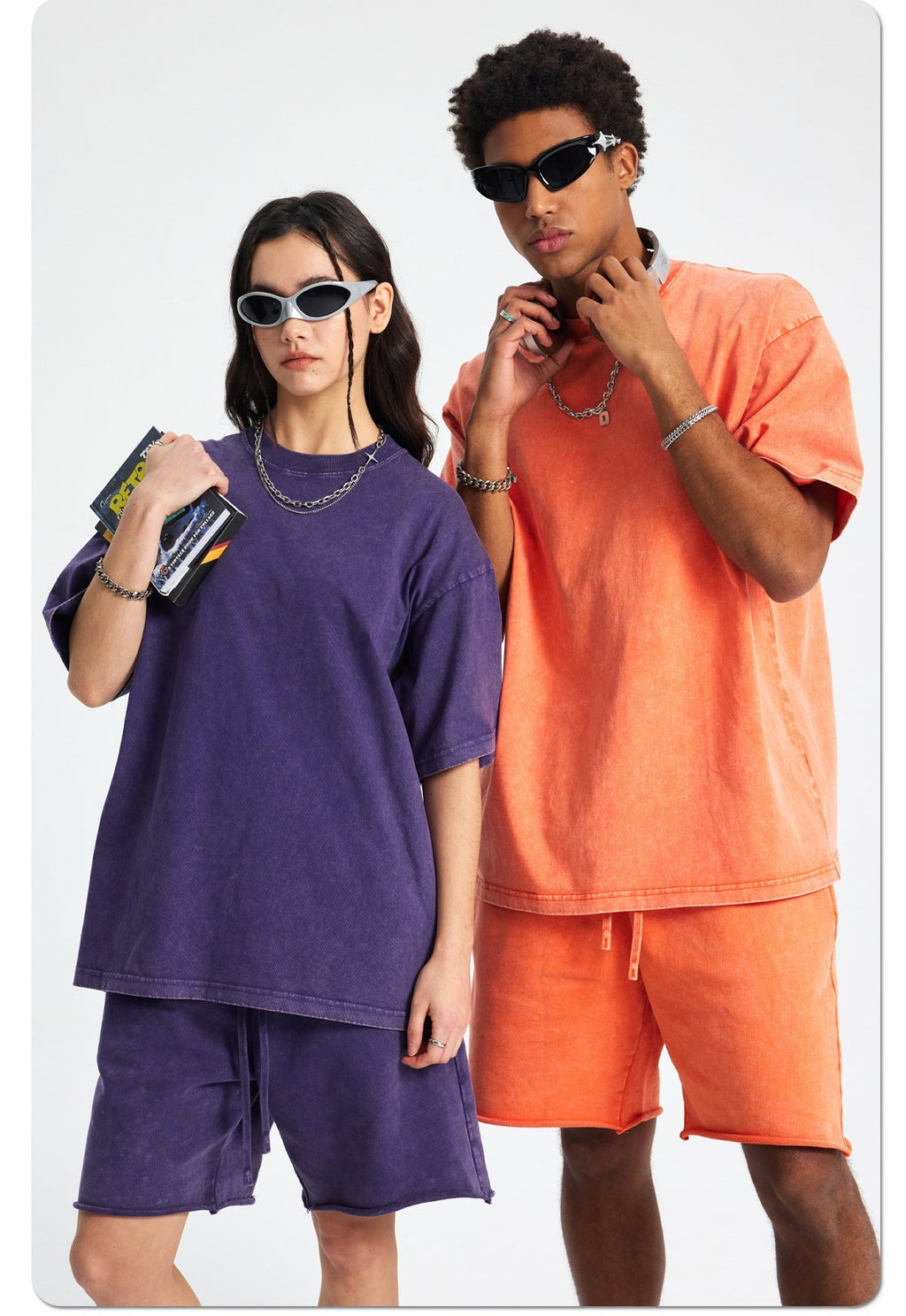 Mens Washed Oversized 100%Cotton T-shirt D-8808