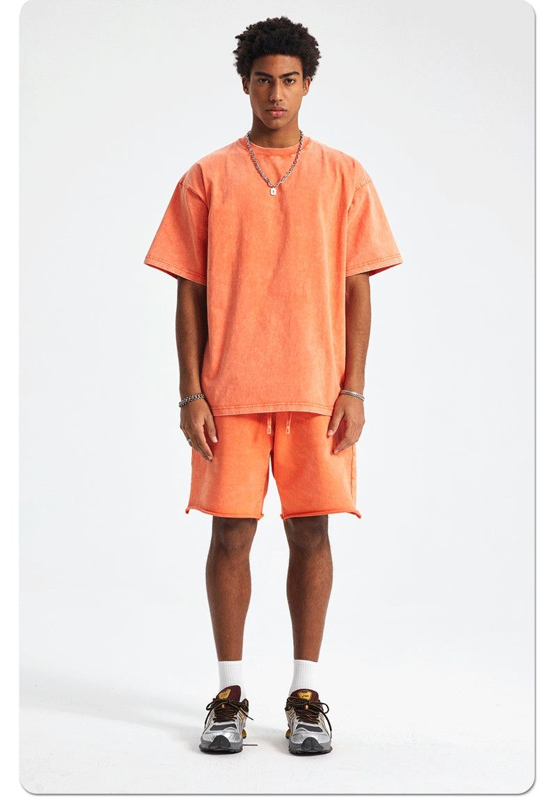 Mens Washed Oversized 100%Cotton T-shirt D-8808