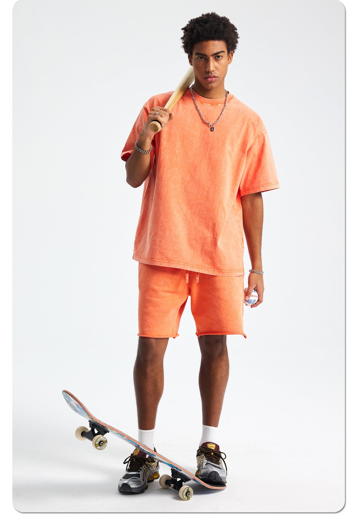 Mens Washed Oversized 100%Cotton T-shirt D-8808