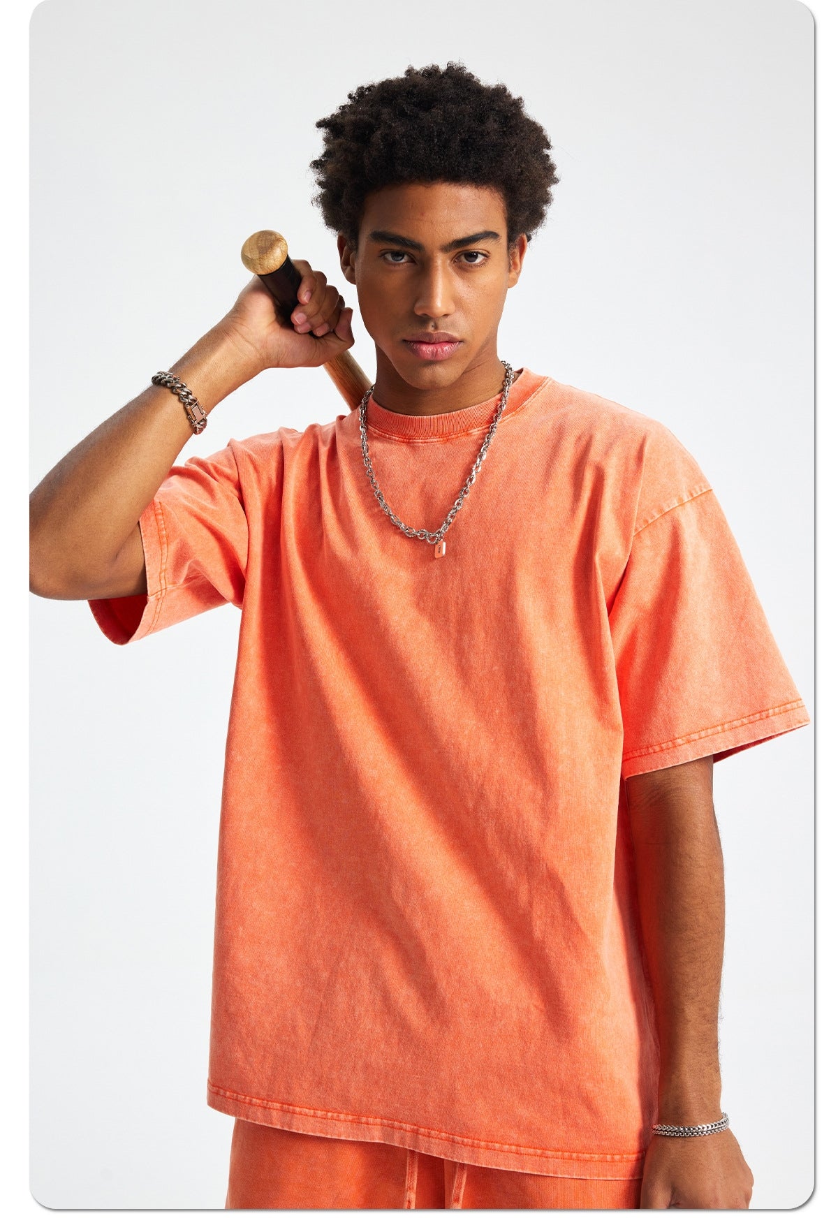 Mens Washed Oversized 100%Cotton T-shirt D-8808