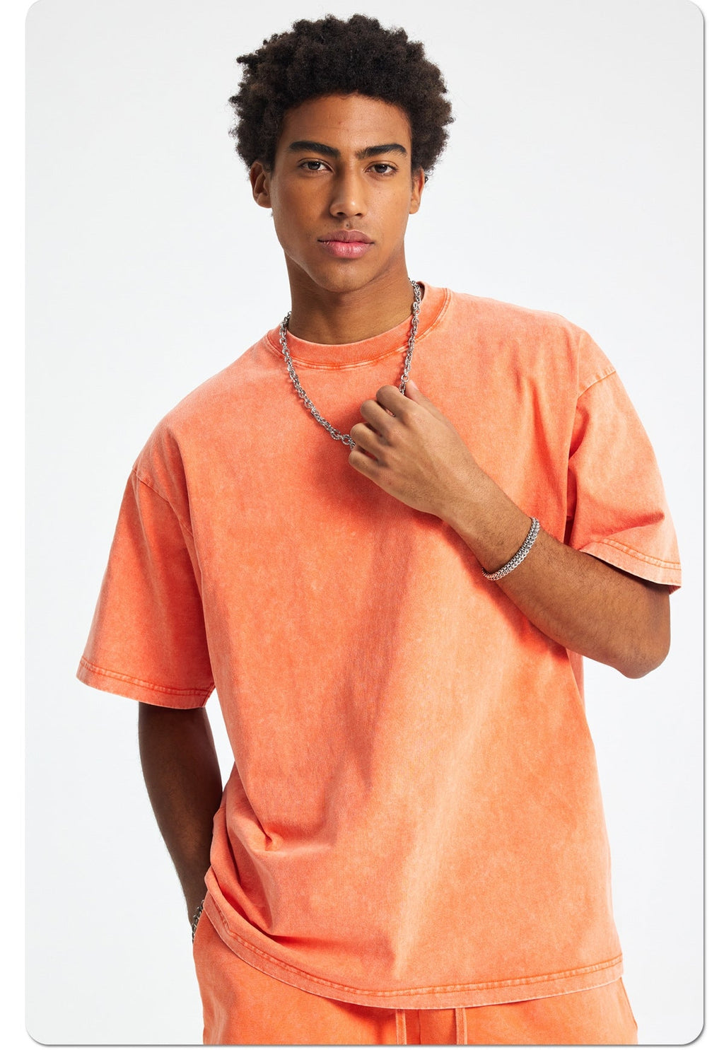 Mens Washed Oversized 100%Cotton T-shirt D-8808