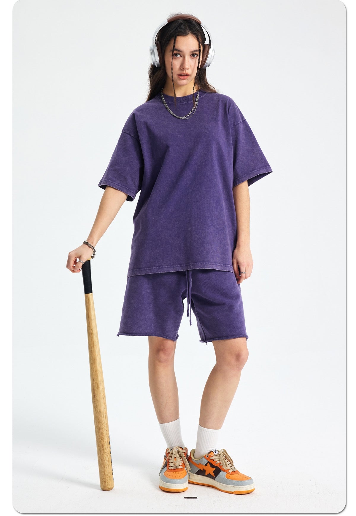 Mens Washed Oversized 100%Cotton T-shirt D-8808