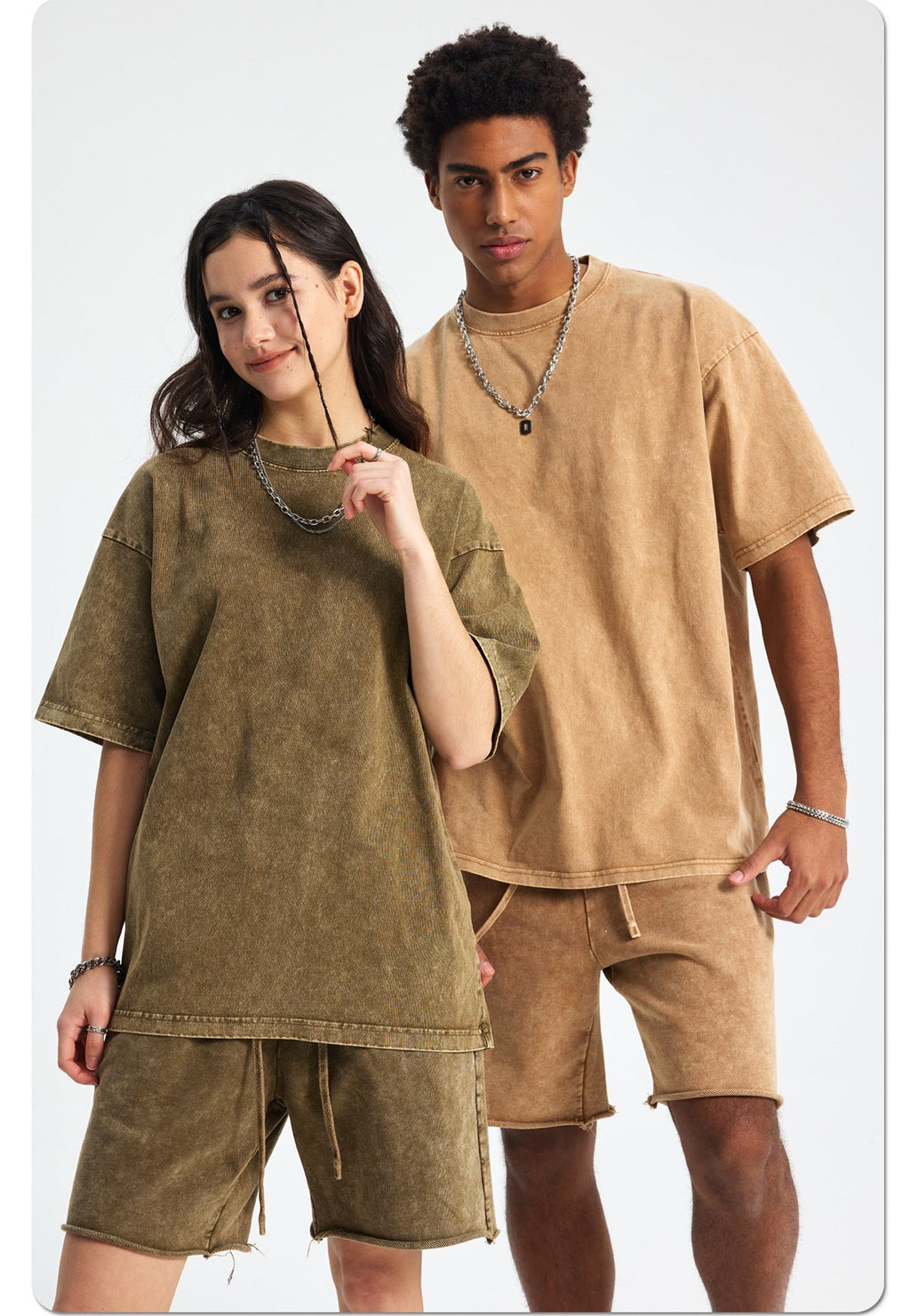 Mens Washed Oversized 100%Cotton T-shirt D-8808