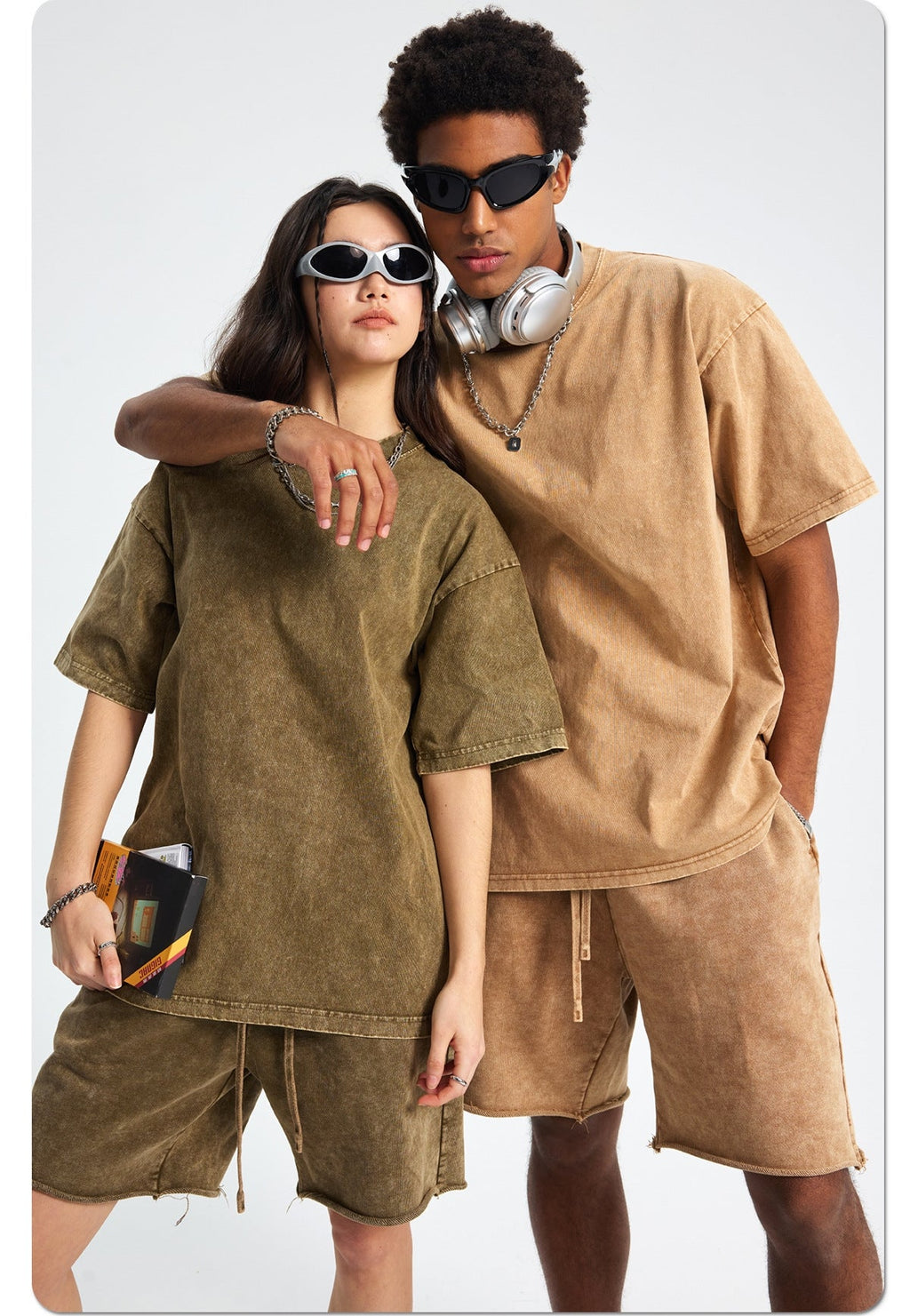 Mens Washed Oversized 100%Cotton T-shirt D-8808