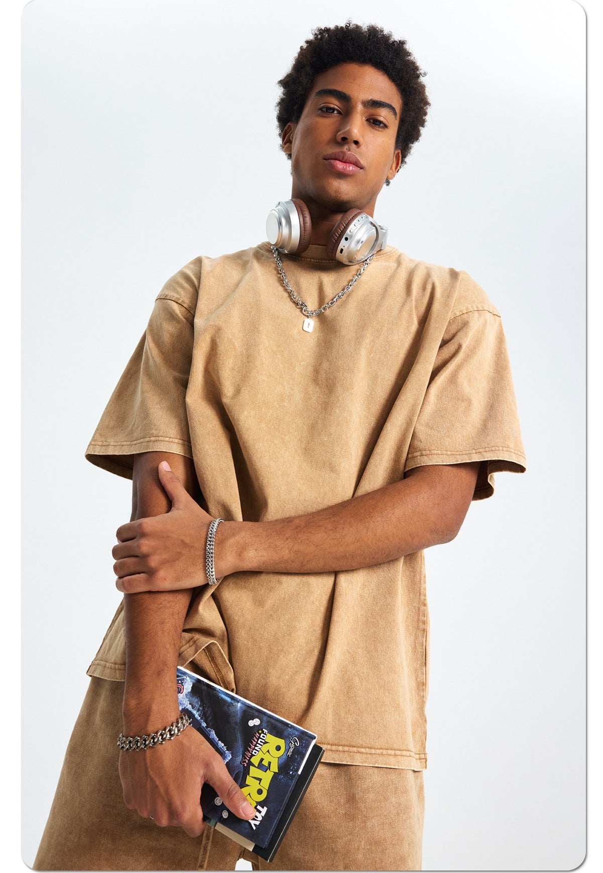 Mens Washed Oversized 100%Cotton T-shirt D-8808