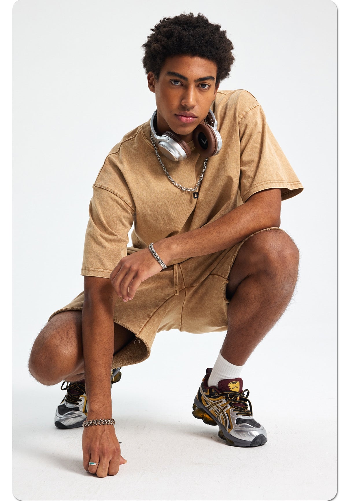 Mens Washed Oversized 100%Cotton T-shirt D-8808