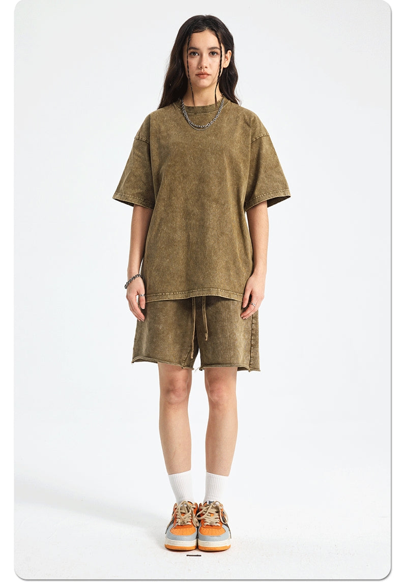 Mens Washed Oversized 100%Cotton T-shirt D-8808