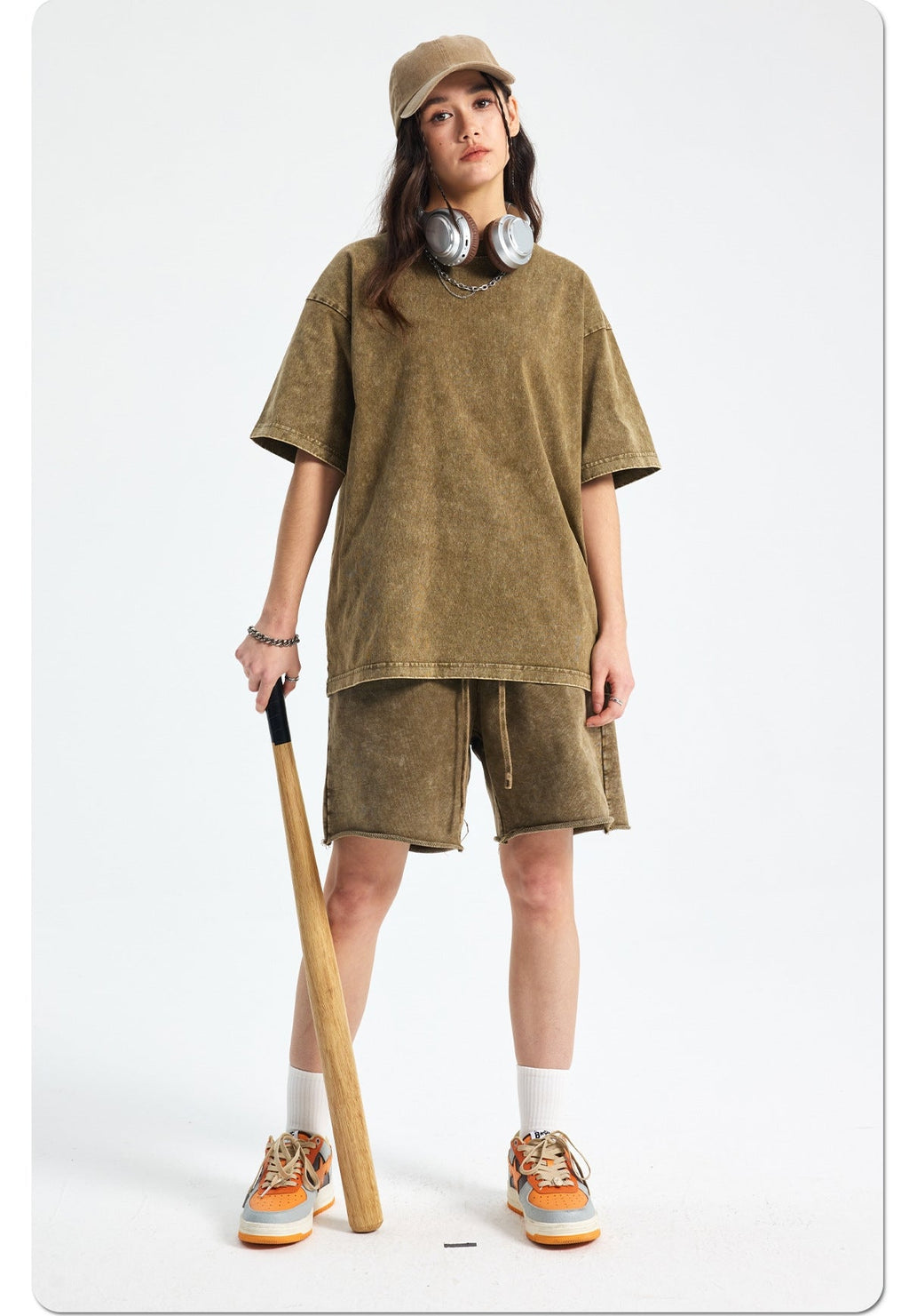 Mens Washed Oversized 100%Cotton T-shirt D-8808
