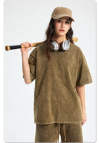 Mens Washed Oversized 100%Cotton T-shirt D-8808