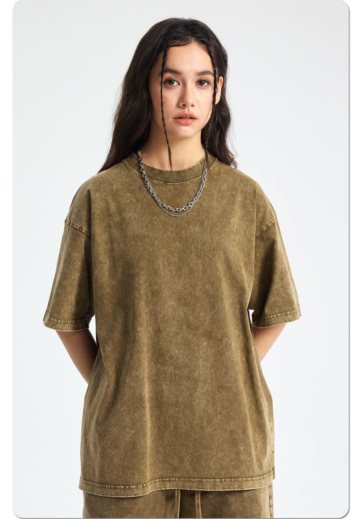 Mens Washed Oversized 100%Cotton T-shirt D-8808