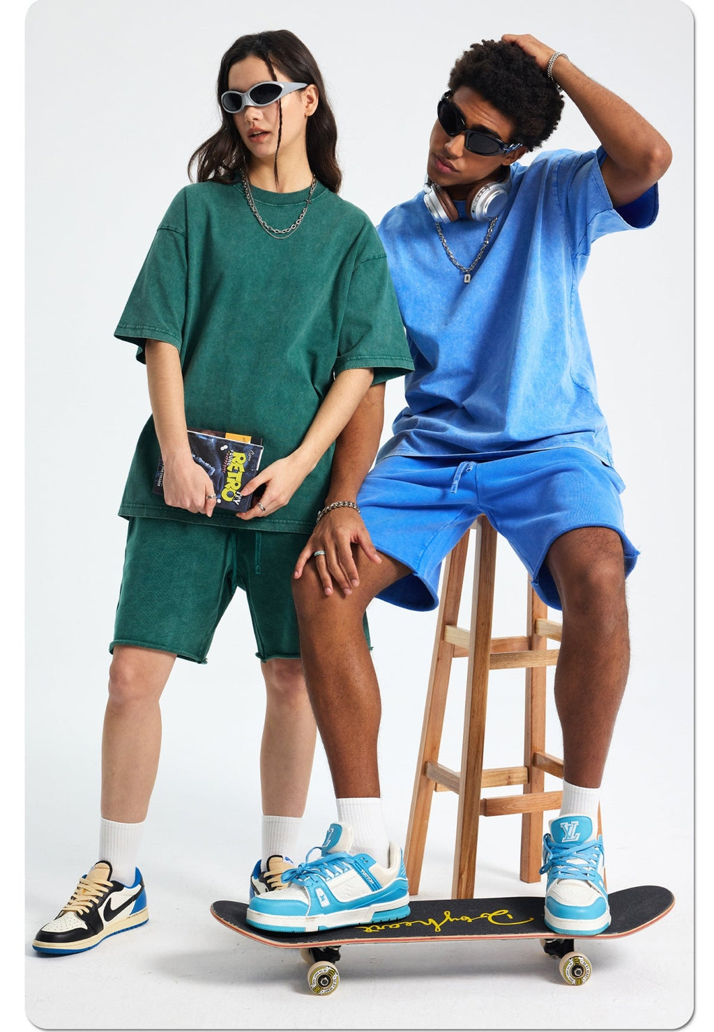 Mens Washed Oversized 100%Cotton T-shirt D-8808