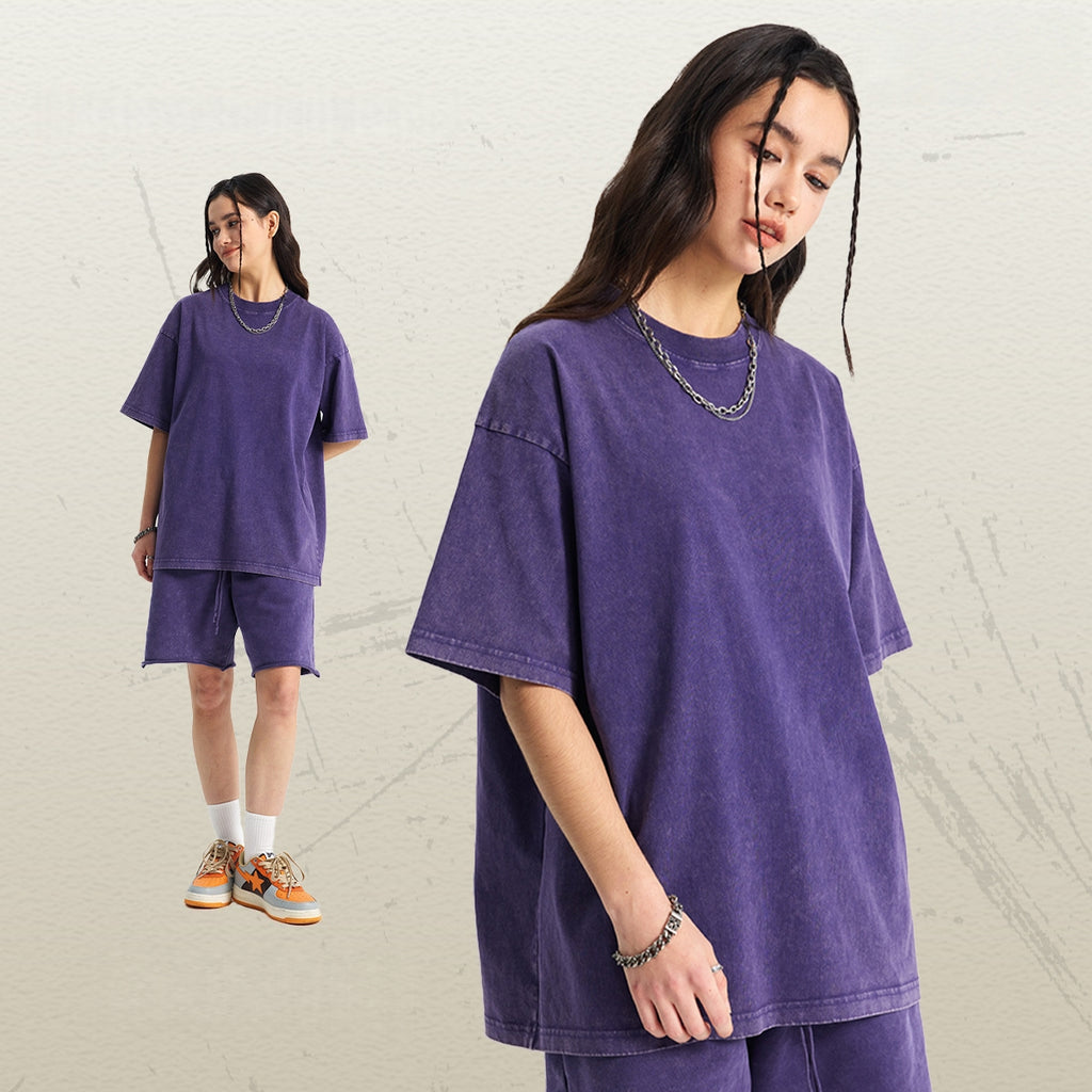 Mens Washed Oversized 100%Cotton T-shirt D-8808
