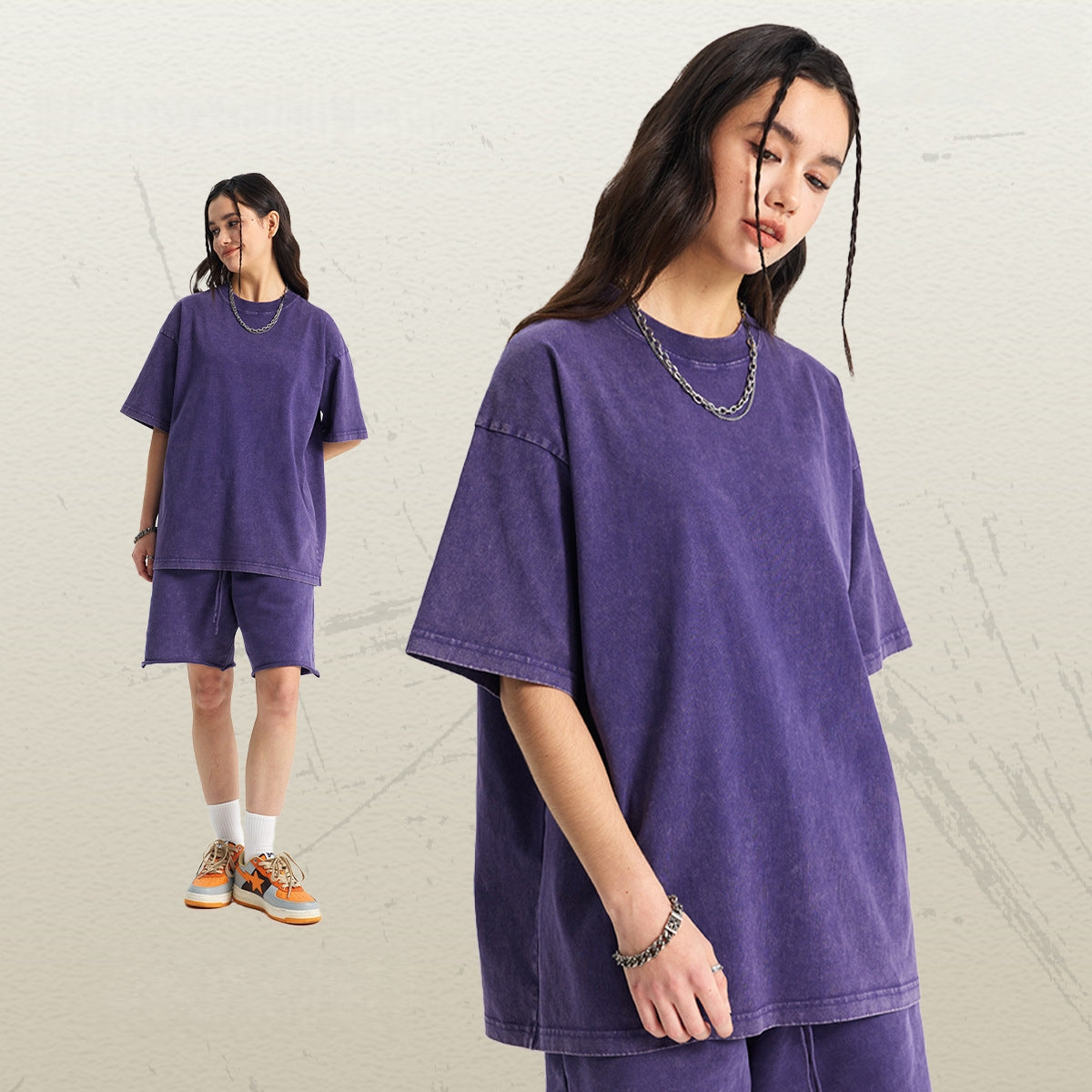 Mens Washed Oversized 100%Cotton T-shirt D-8808