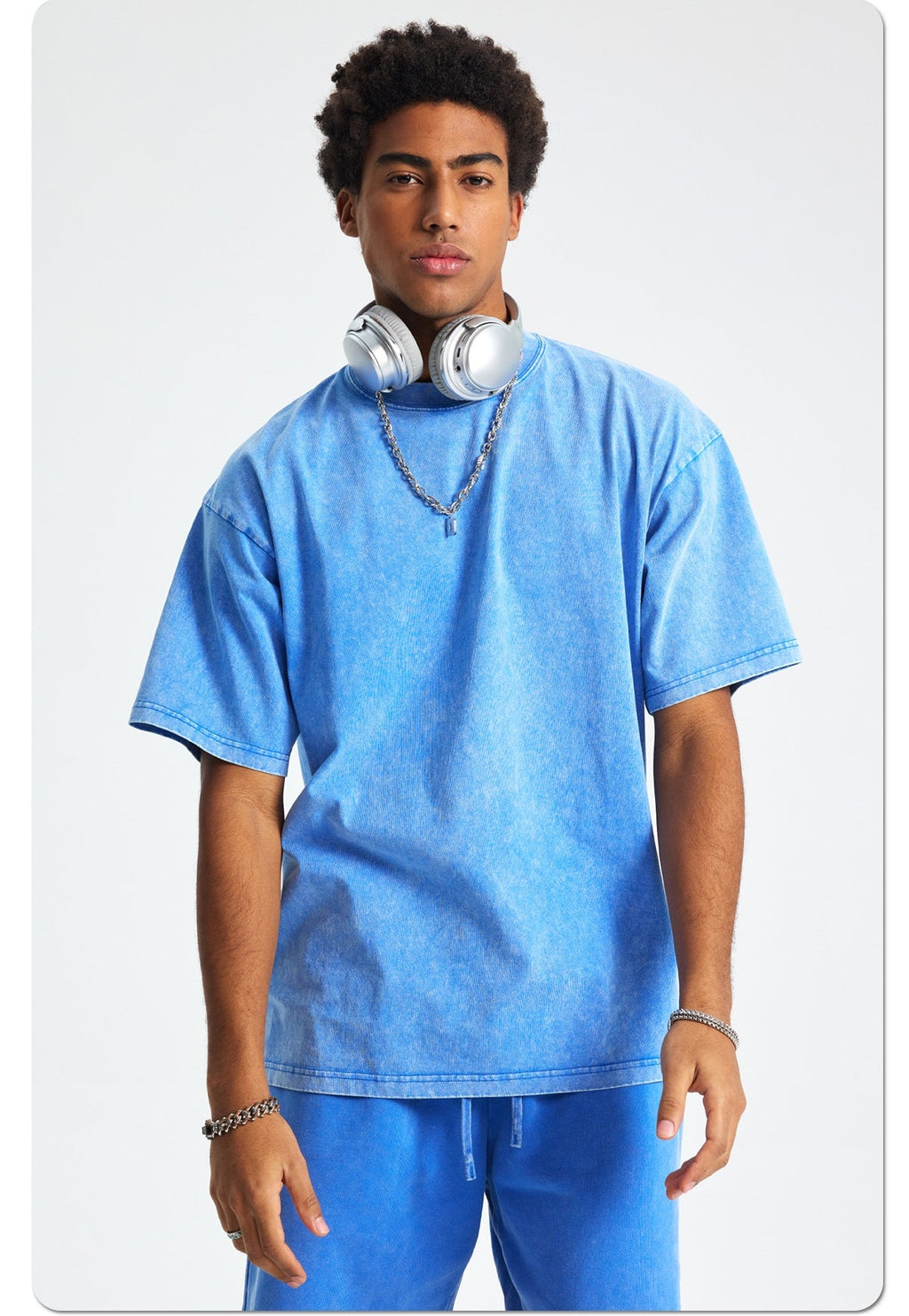 Mens Washed Oversized 100%Cotton T-shirt D-8808