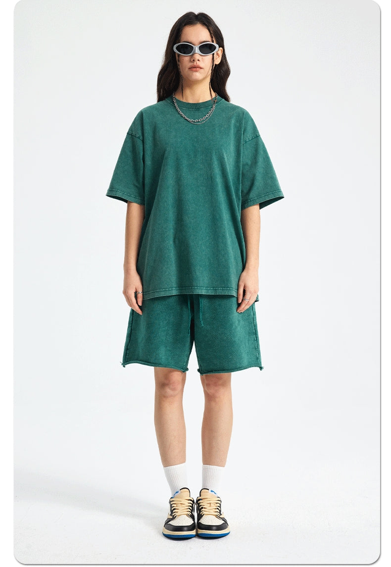 Mens Washed Oversized 100%Cotton T-shirt D-8808