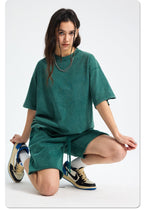 Mens Washed Oversized 100%Cotton T-shirt D-8808