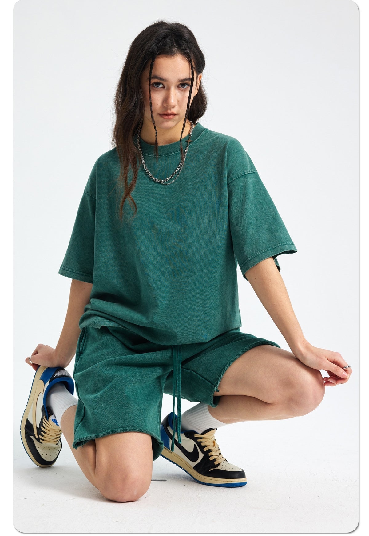 Mens Washed Oversized 100%Cotton T-shirt D-8808