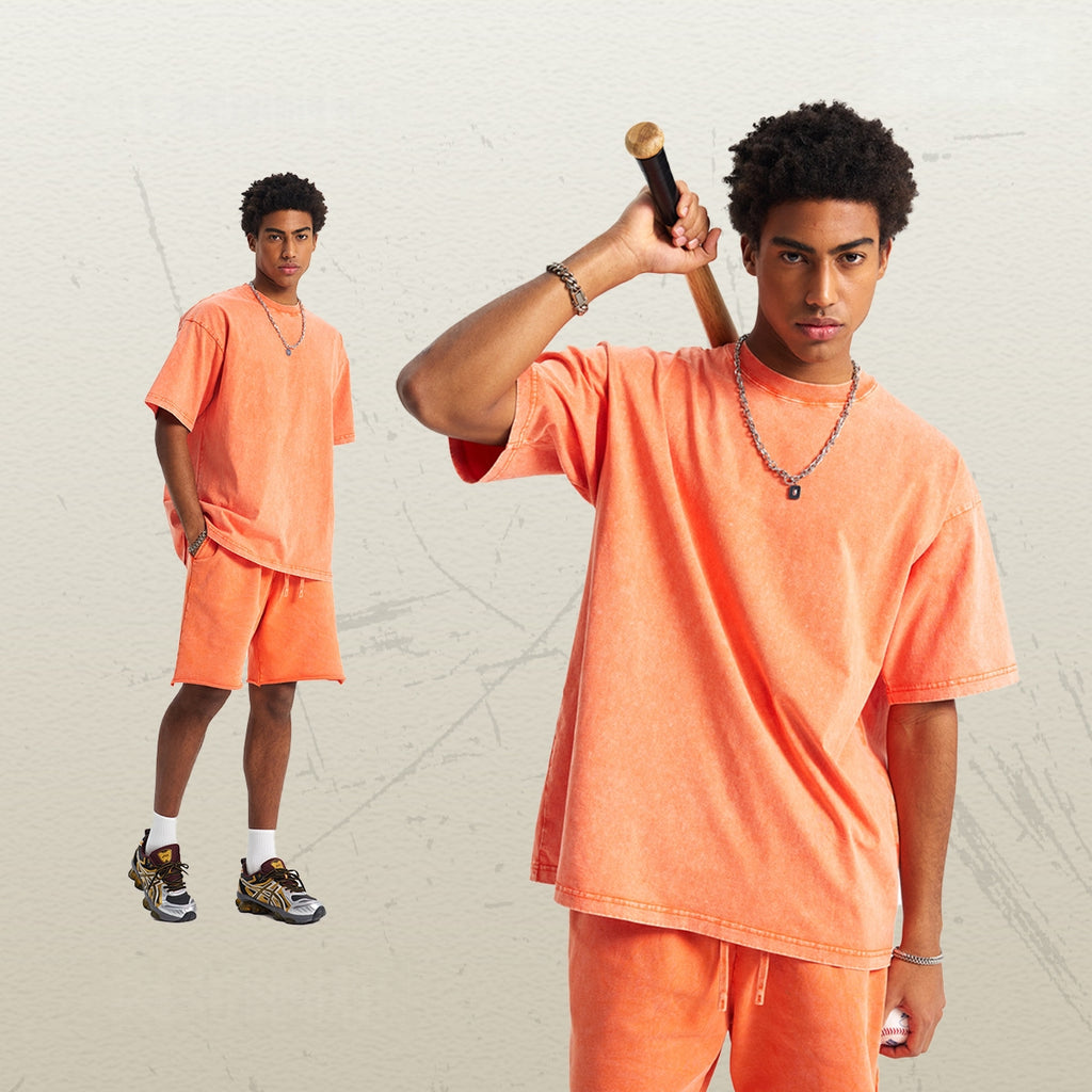 Mens Washed Oversized 100%Cotton T-shirt D-8808