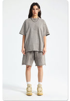 Mens Washed Oversized 100%Cotton T-shirt D-8808