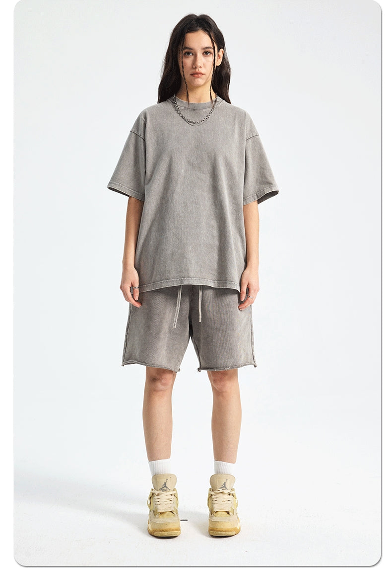 Mens Washed Oversized 100%Cotton T-shirt D-8808