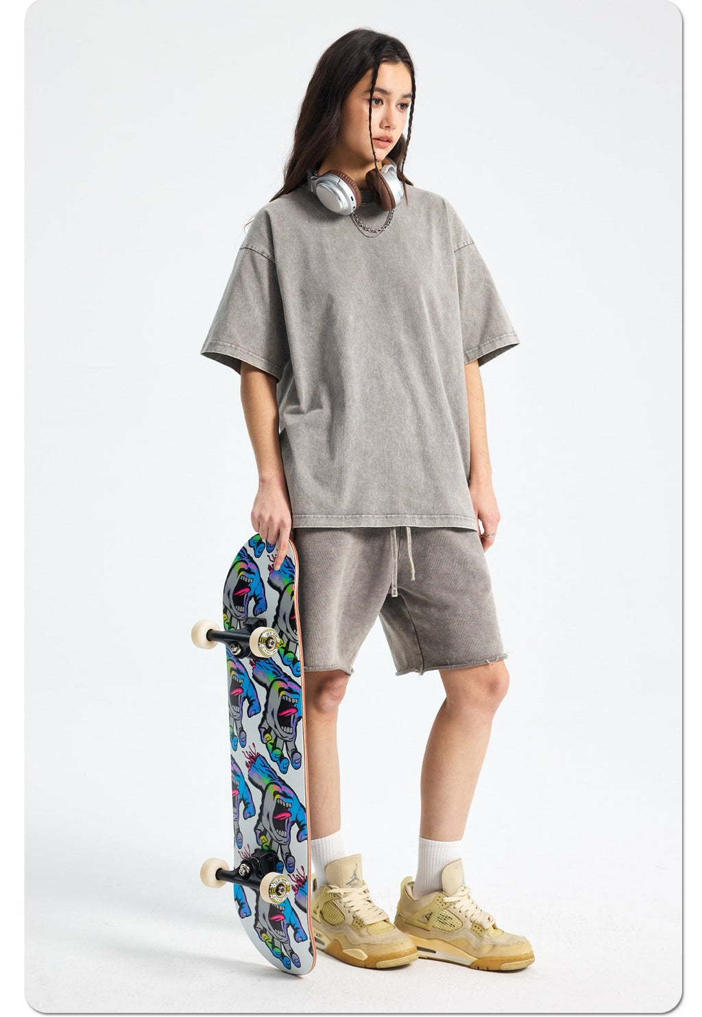 Mens Washed Oversized 100%Cotton T-shirt D-8808