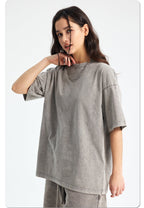 Mens Washed Oversized 100%Cotton T-shirt D-8808