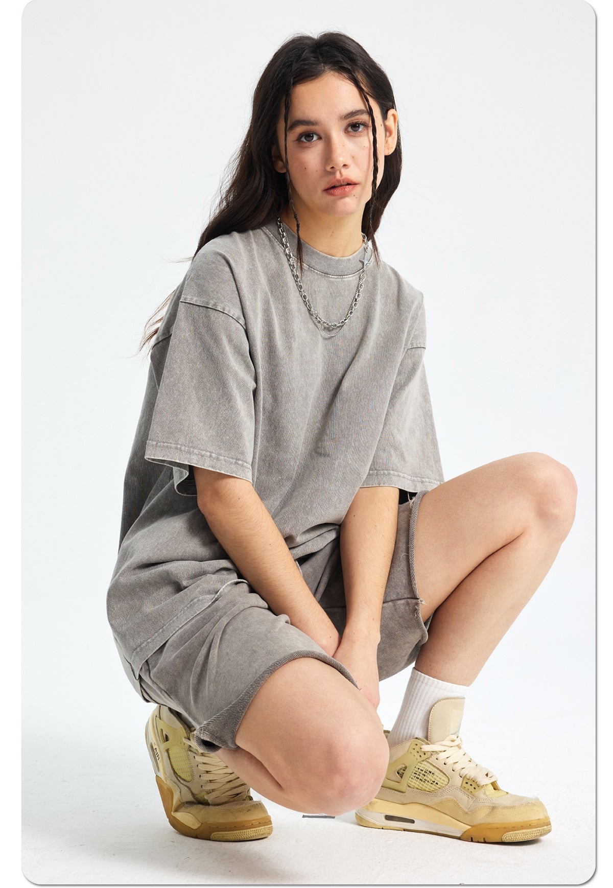 Mens Washed Oversized 100%Cotton T-shirt D-8808