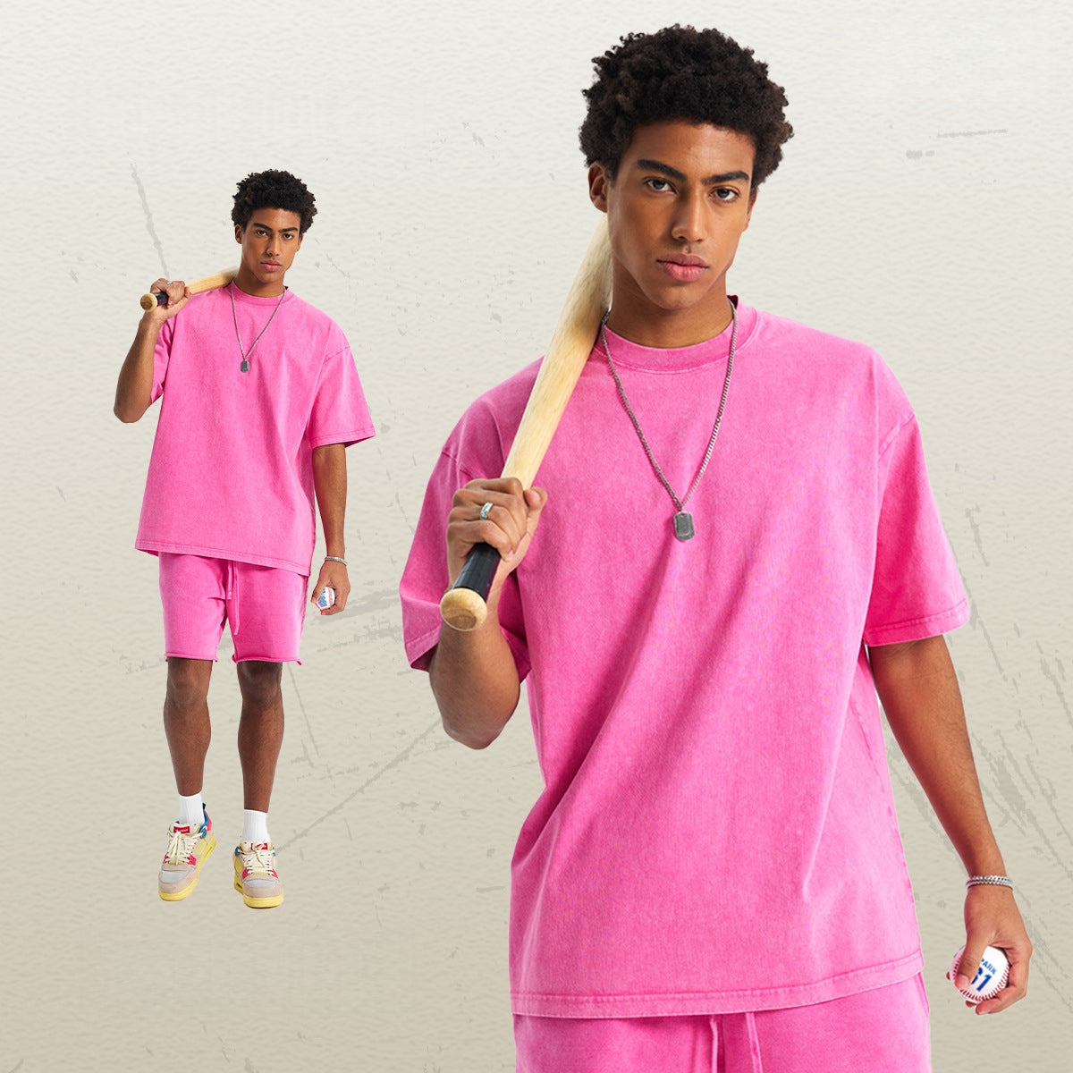 Mens Washed Oversized 100%Cotton T-shirt D-8808