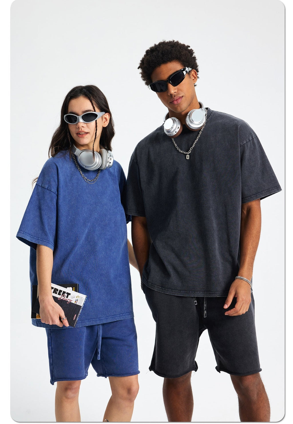 Mens Washed Oversized 100%Cotton T-shirt D-8808
