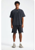 Mens Washed Oversized 100%Cotton T-shirt D-8808