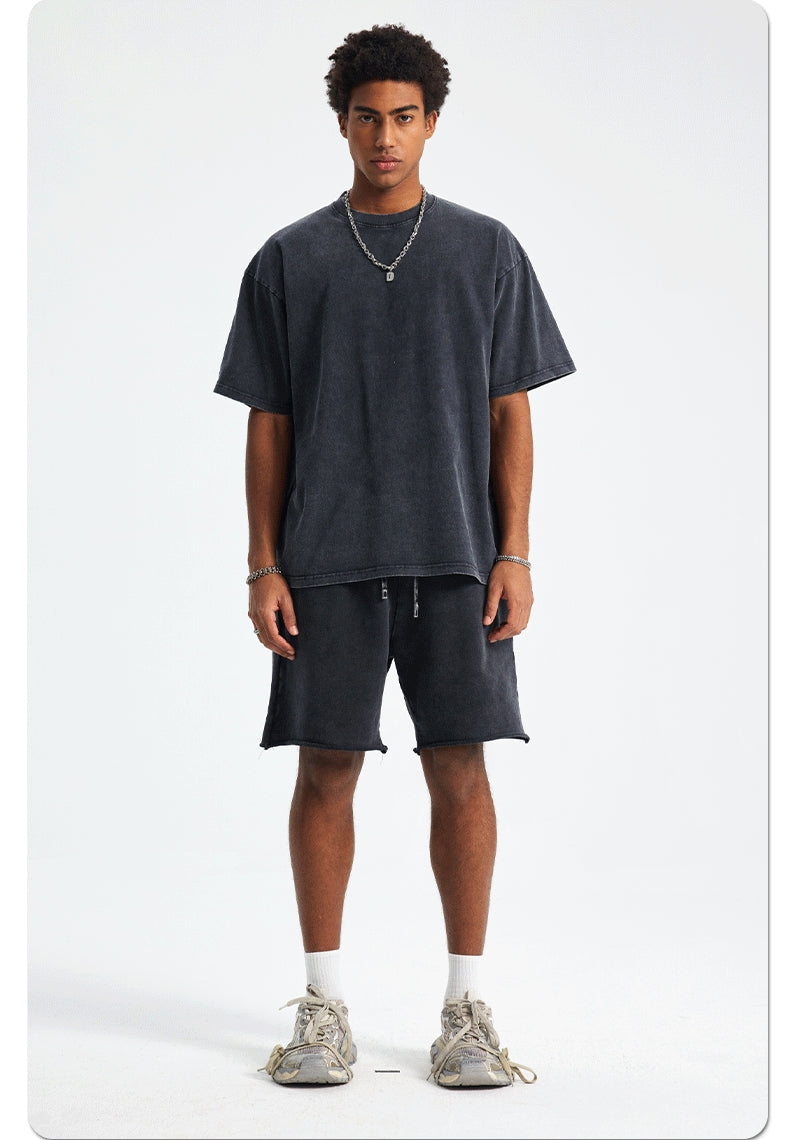Mens Washed Oversized 100%Cotton T-shirt D-8808
