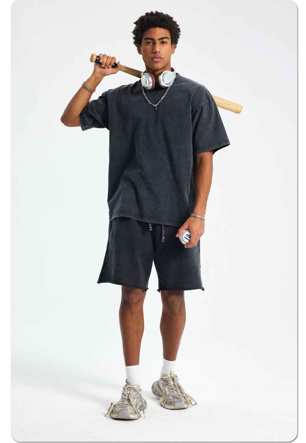 Mens Washed Oversized 100%Cotton T-shirt D-8808