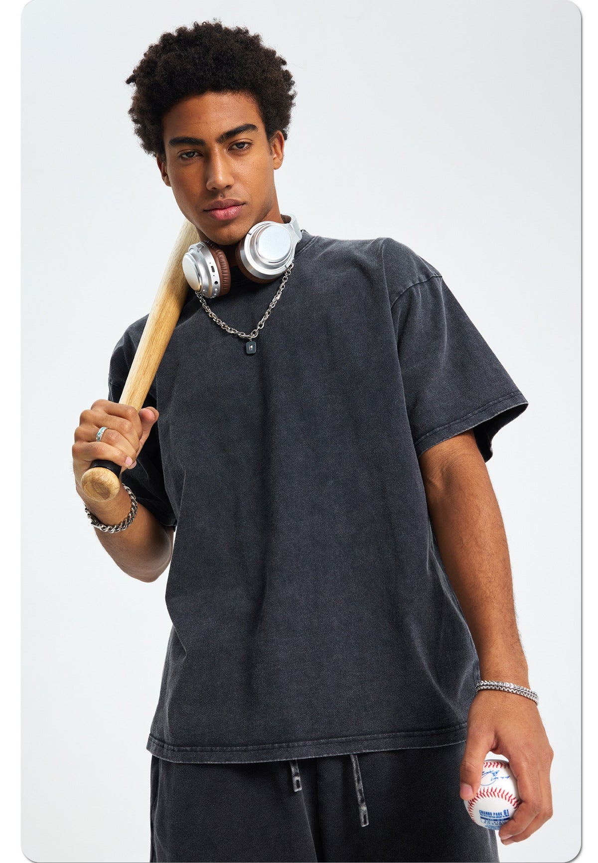 Mens Washed Oversized 100%Cotton T-shirt D-8808