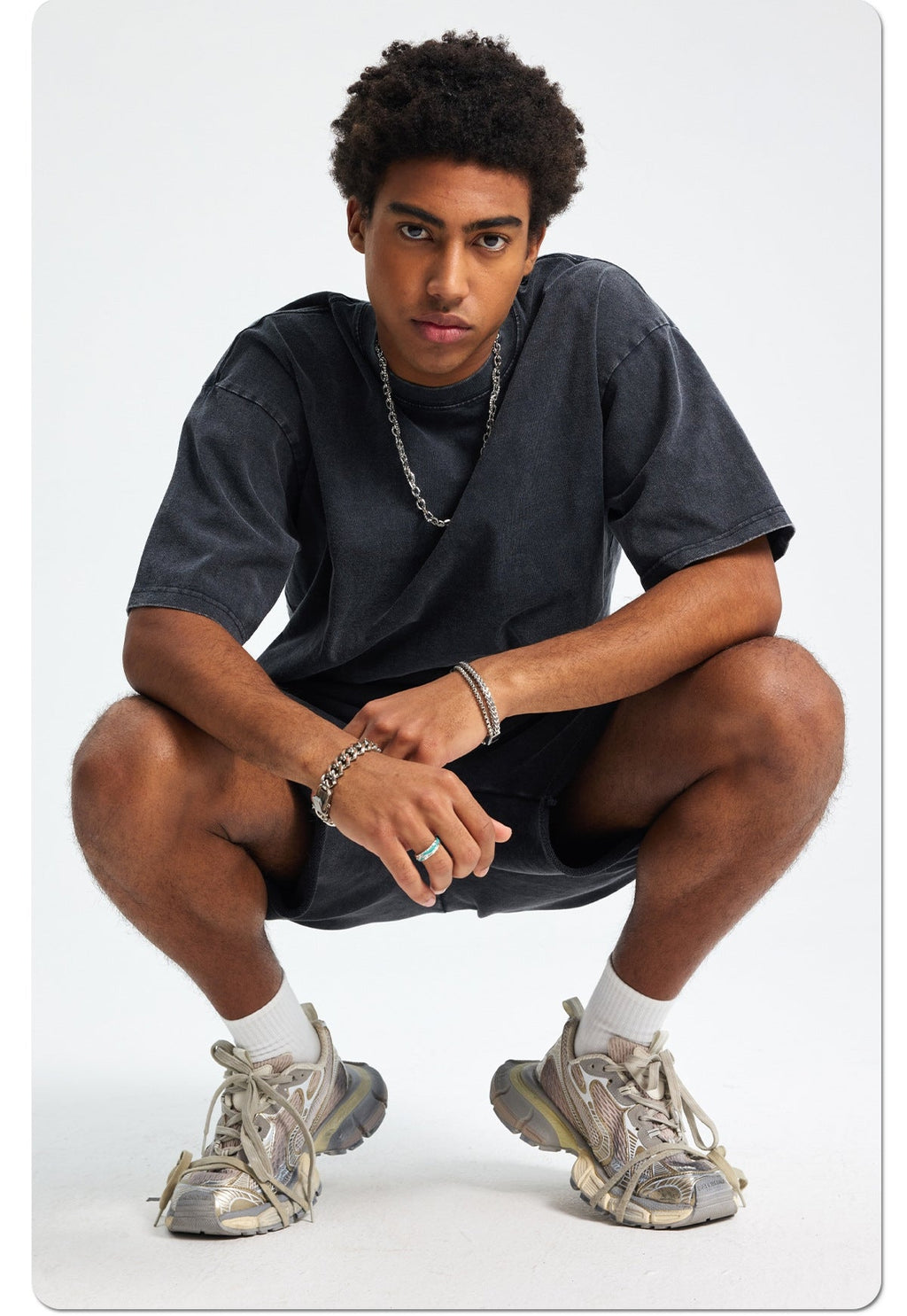 Mens Washed Oversized 100%Cotton T-shirt D-8808