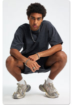 Mens Washed Oversized 100%Cotton T-shirt D-8808